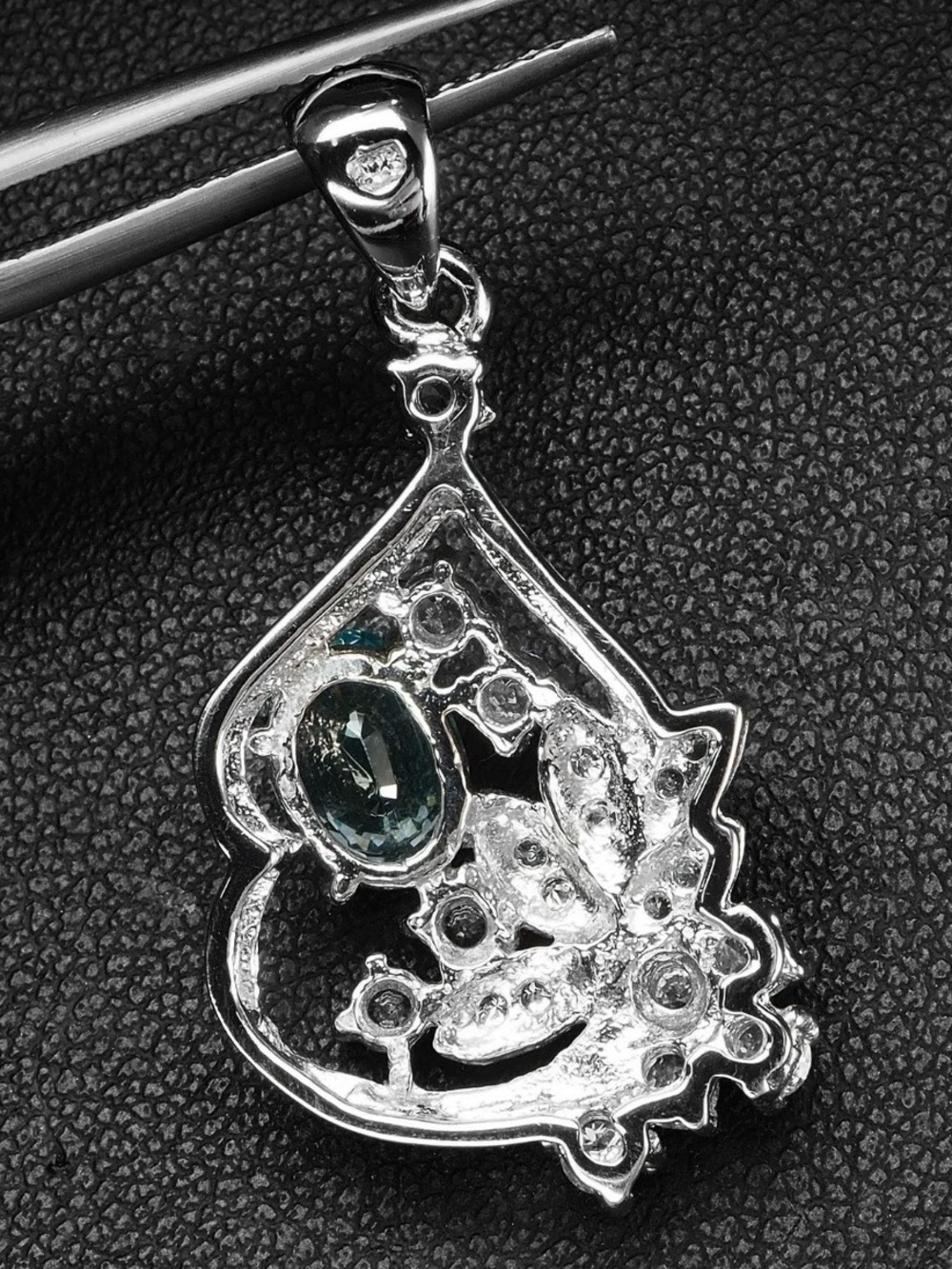5ct 🌈change Sapphire Pendant blue green white 15k white gold on silver necklace - Picture 7 of 12